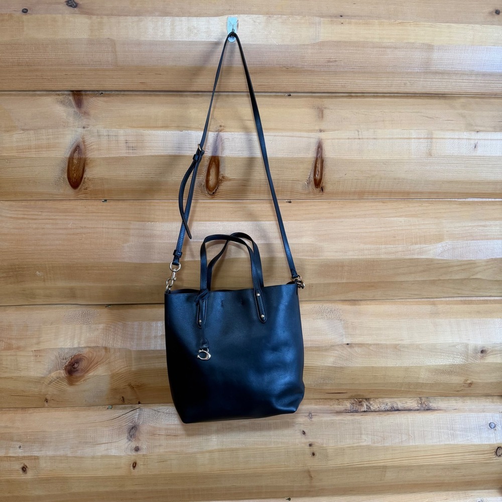 COACH 78217 Central‎ Shopper Tote Tote Bag Black Leather Brass Hardware Purse - Picture 9 of 16
